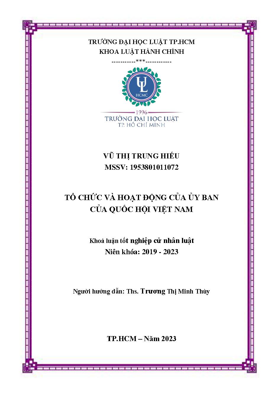 Tổ chức và hoạt động của ủy ban của Quốc hội Việt Nam