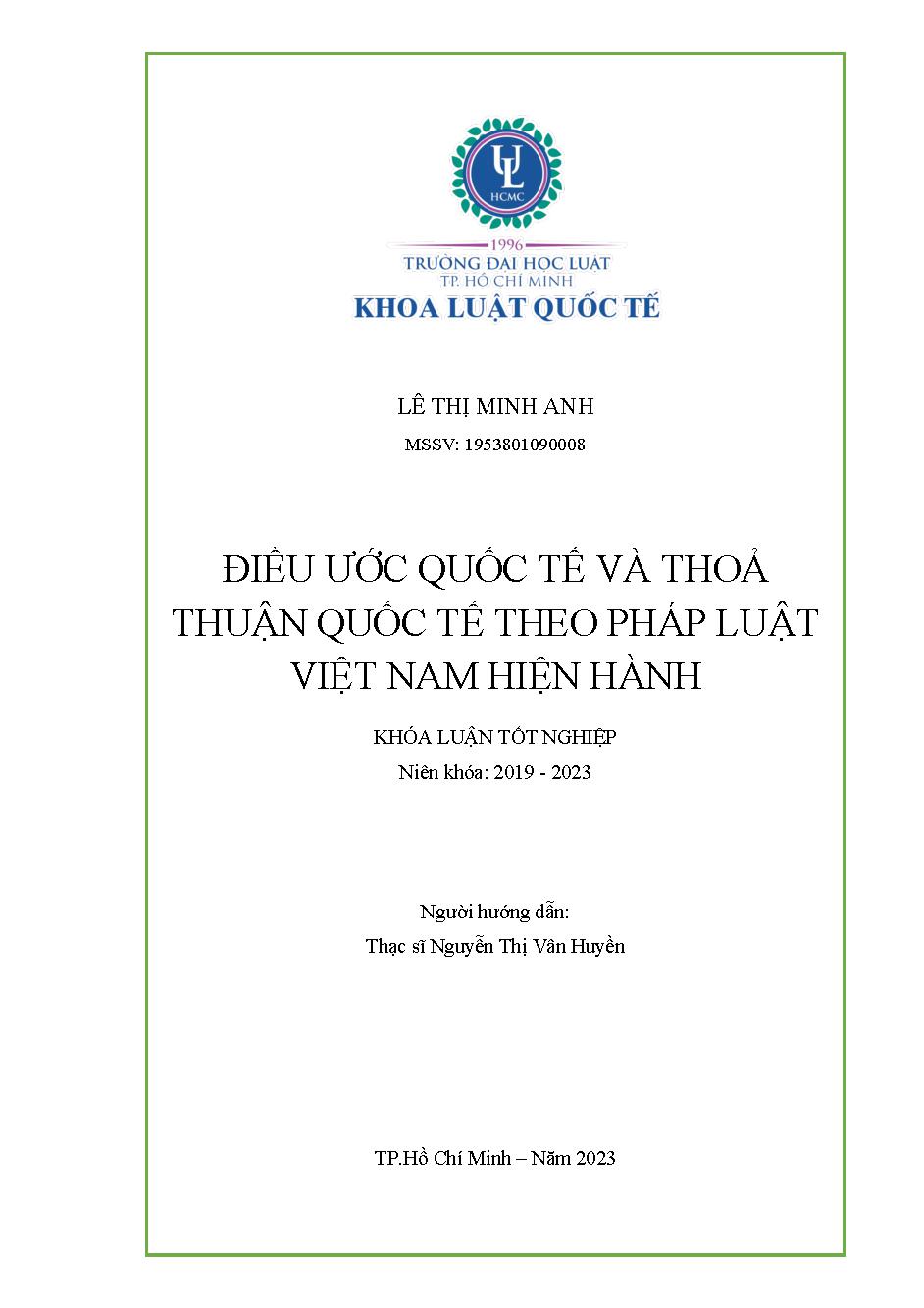 Điều ước quốc tế và thỏa thuận quốc tế theo pháp luật Việt Nam hiện hành