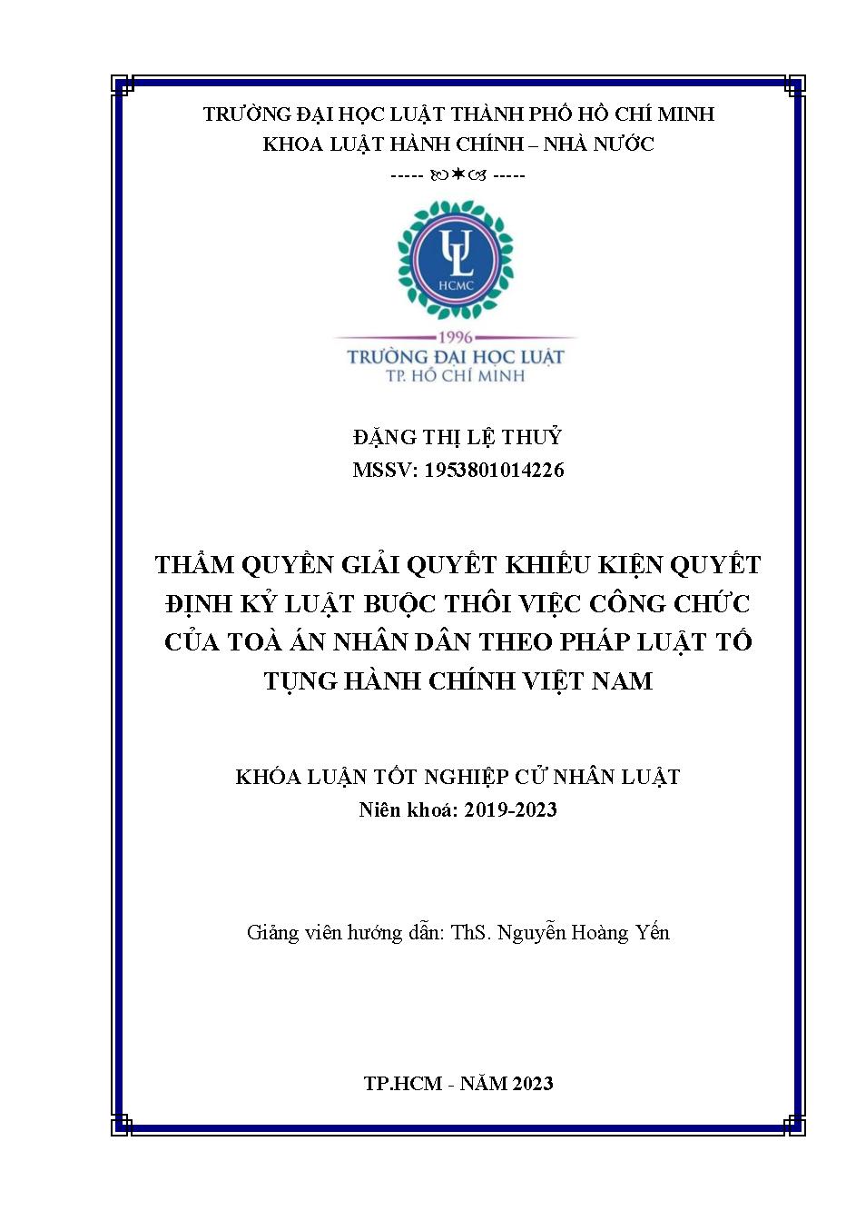 Thẩm quyền giải quyết khiếu kiện quyết định kỷ luật buộc thôi việc công chức của Tòa án nhân dân theo pháp luật tố tụng hành chính Việt Nam