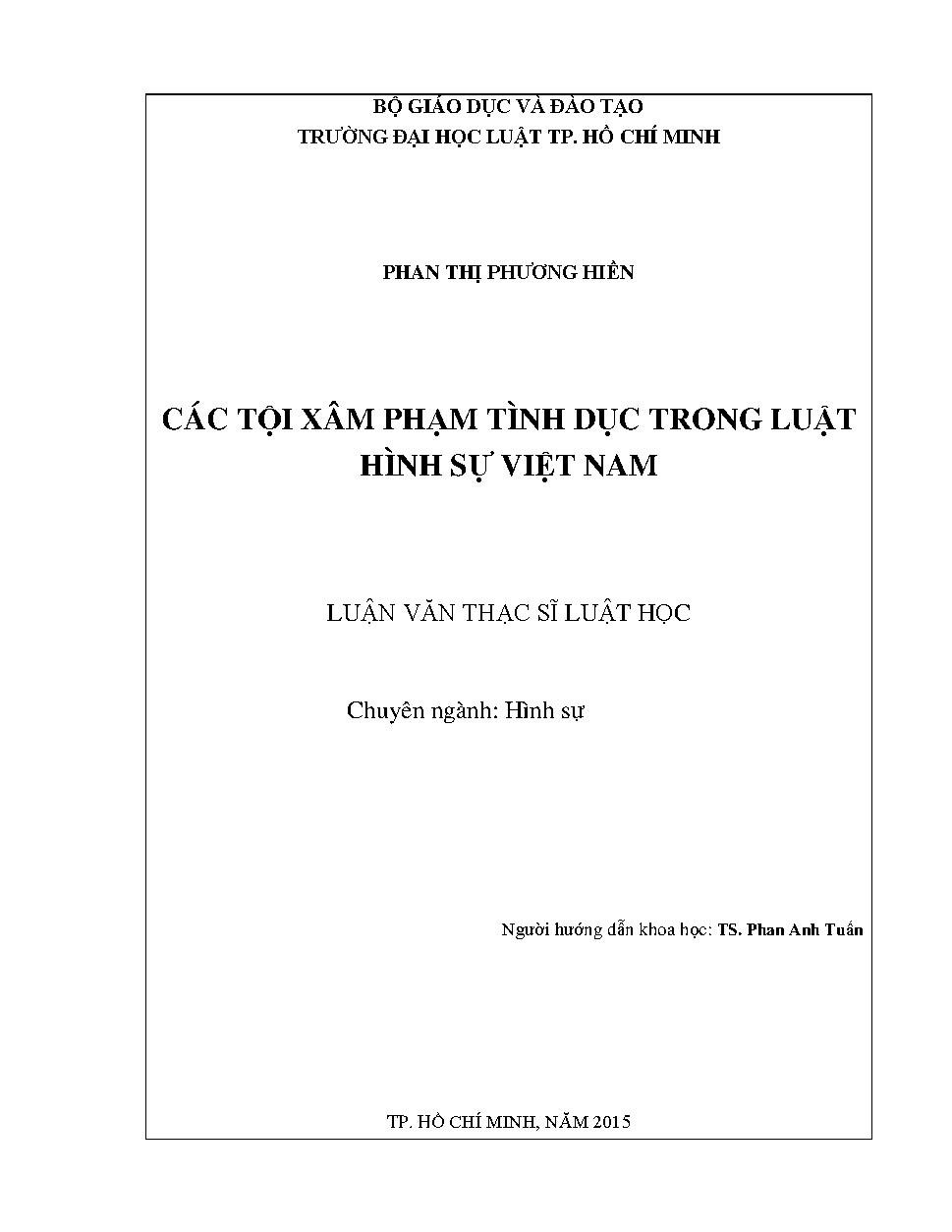 Các tội xâm phạm tình dục trong luật hình sự Việt Nam