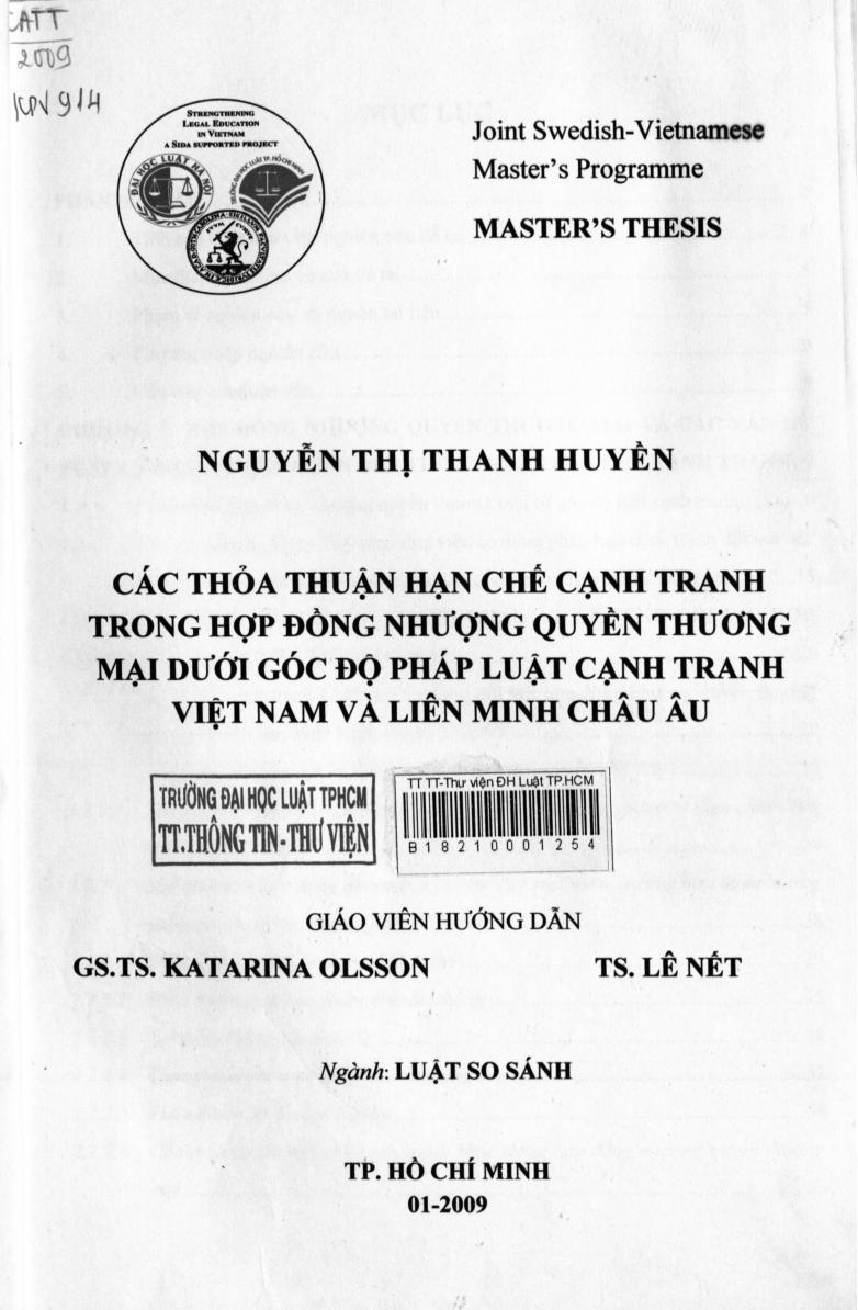 Các thỏa thuận hạn chế cạnh tranh trong hợp đồng nhượng quyền thương mại dưới góc độ pháp luật cạnh tranh Việt Nam và liên minh Châu âu