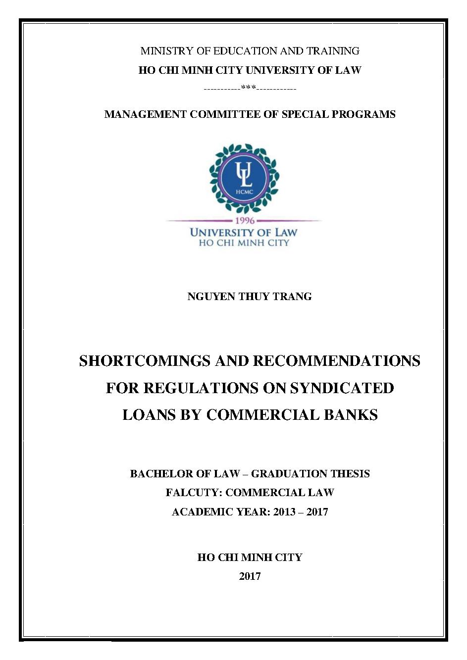 Shortcomings and recommendations for regulations on syndicated loans by commercial banks