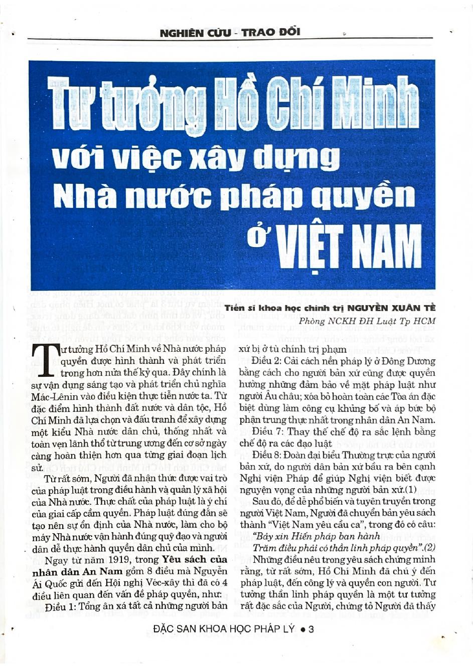 Tư tưởng Hồ Chí Minh với việc xây dựng nhà nước pháp quyền ở Việt Nam