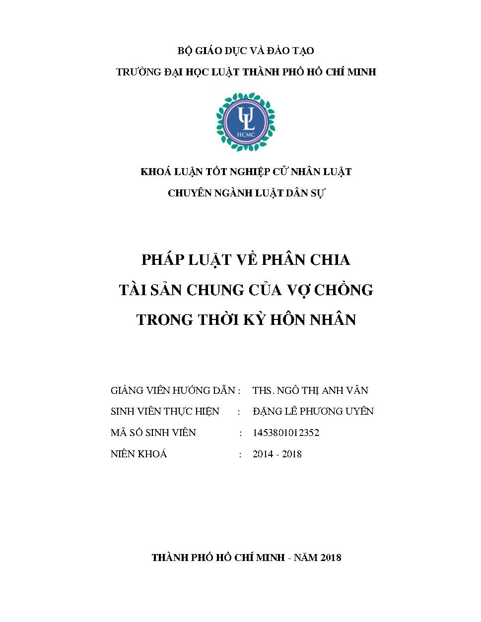 Pháp luật về phân chia tài sản chung của vợ chồng trong thời kỳ hôn nhân