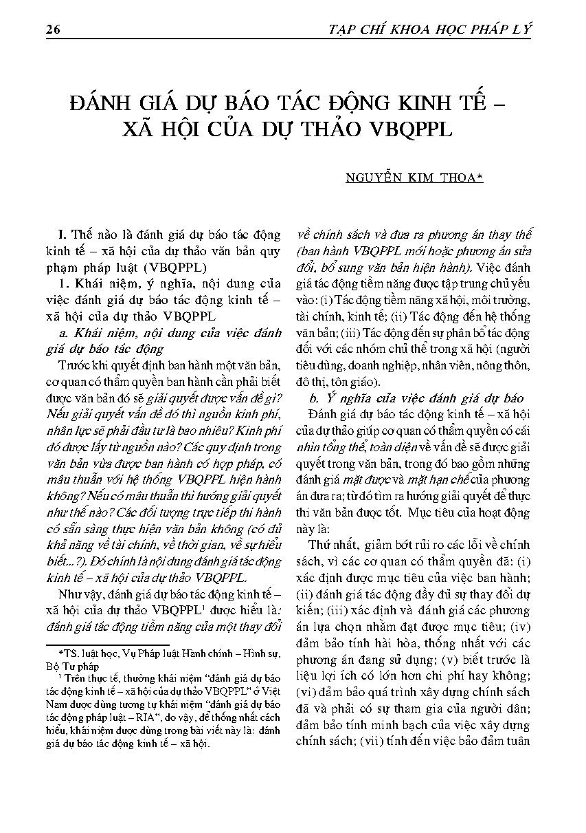 Đánh giá dự báo tác động kinh tế - xã hội của dự thảo văn bản quy phạm pháp luật