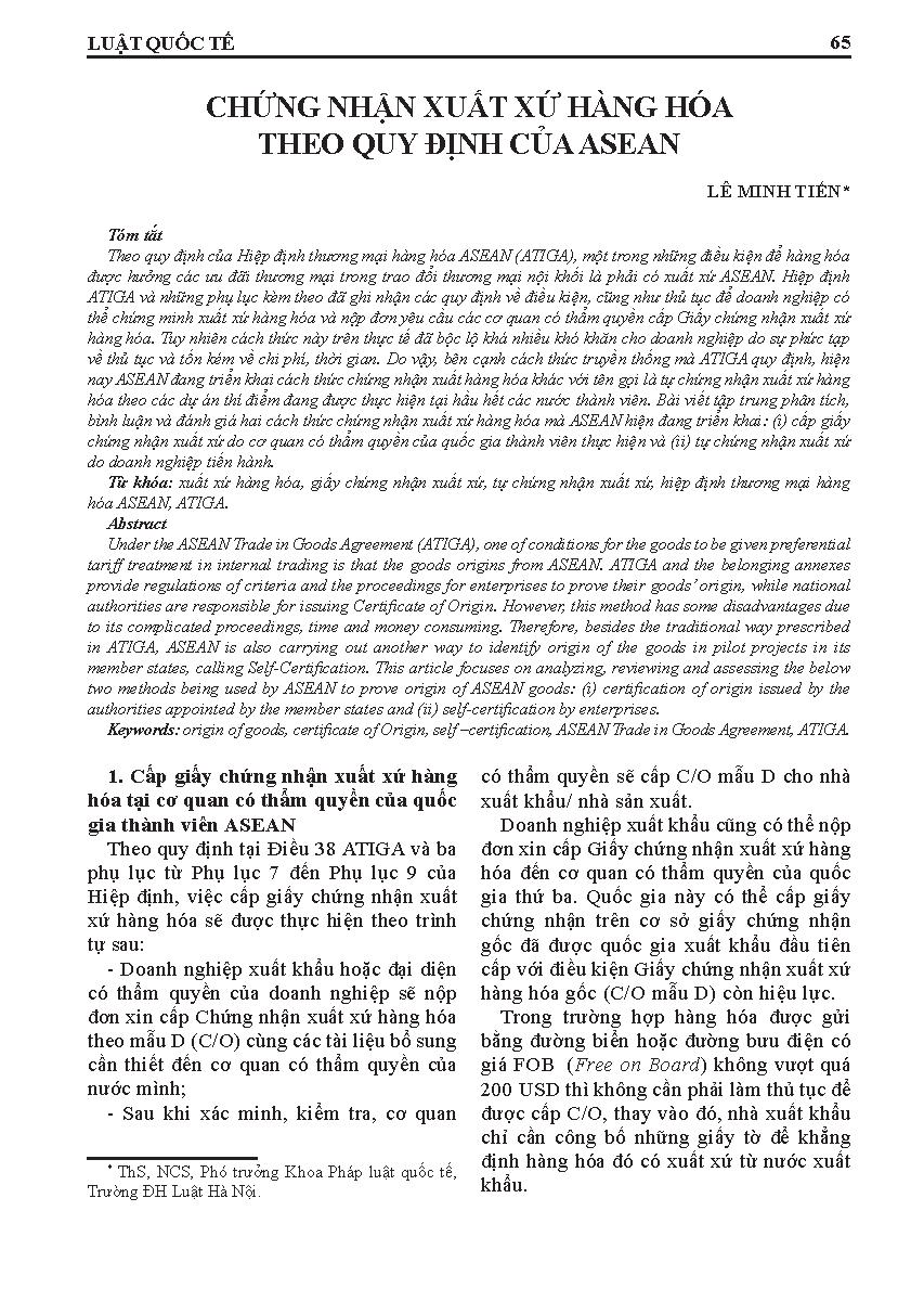 Chứng nhận xuất xứ hàng hóa theo quy định của ASEAN