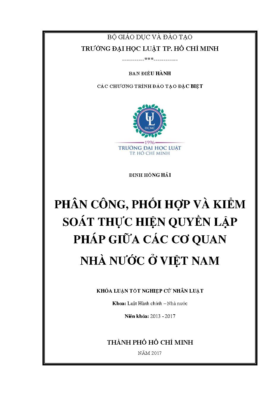 Phân công, phối hợp và kiểm soát thực hiện quyền lập pháp giữa các cơ quan nhà nước ở Việt Nam