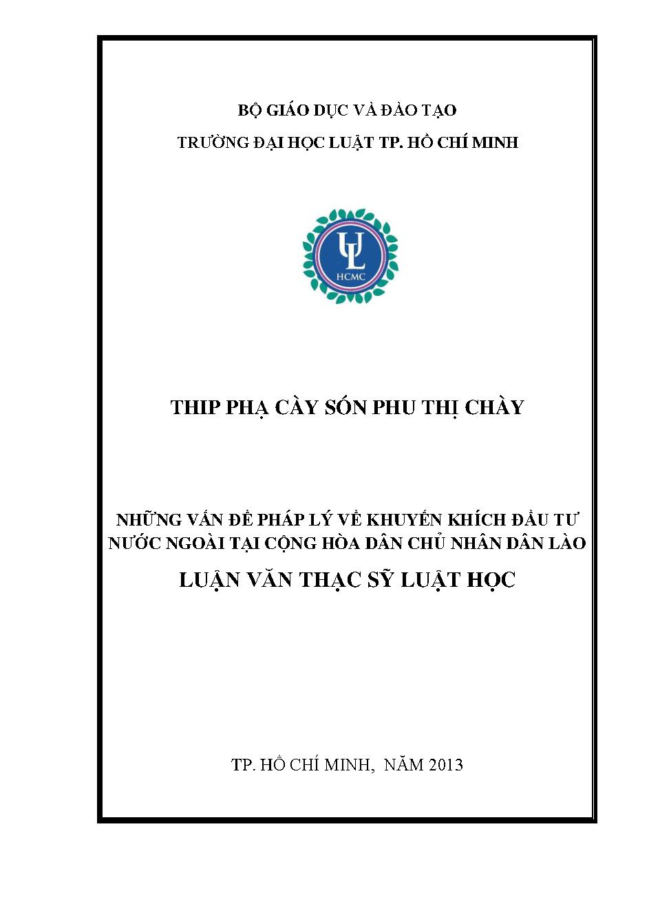 Những vấn đề pháp lý về khuyến khích đầu tư nước ngoài tại CHDCND Lào