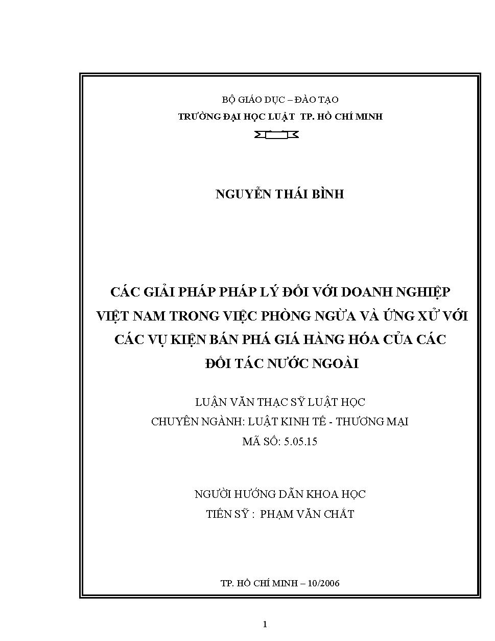 Các giải pháp pháp lý đối với doanh nghiệp Việt Nam trong việc phòng ngừa và ứng xử với các vụ kiện bán phá giá hàng hóa của các đối tác nước ngoài