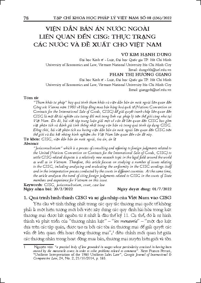 Viện dẫn bản án nước ngoài liên quan đến CISG: Thực trạng các nước và đề xuất cho Việt Nam