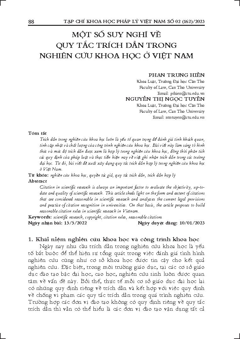 Một số suy nghĩ về quy tắc trích dẫn trong nghiên cứu khoa học ở Việt Nam