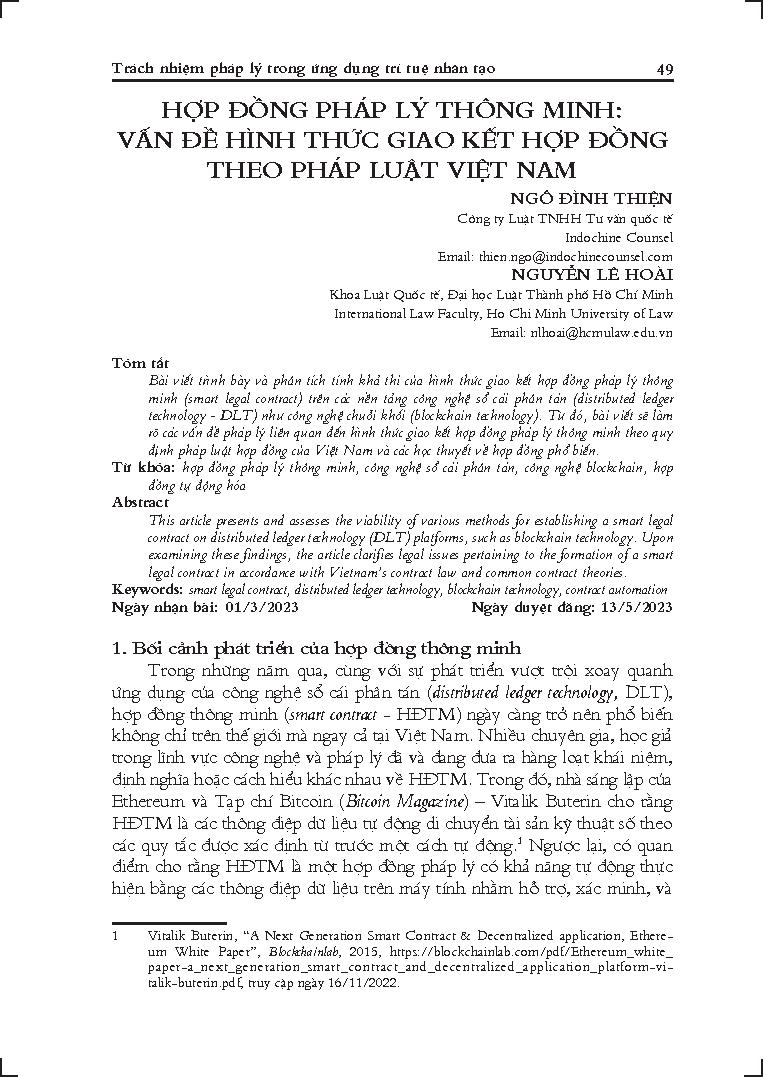Hợp đồng pháp lý thông minh: Vấn đề hình thức giao kết hợp đồng theo pháp luật Việt Nam
