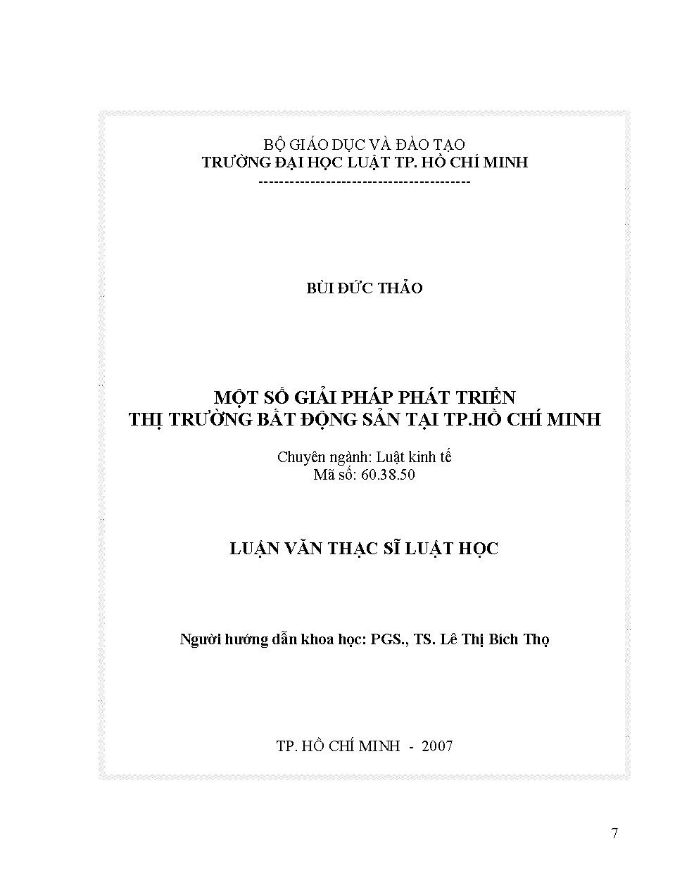 Một số giải pháp phát triển thị trường bất động sản tại TP. Hồ Chí Minh