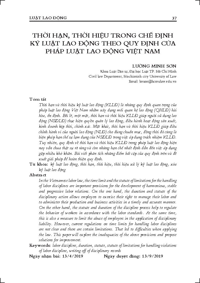 Thời hạn, thời hiệu trong chế định kỷ luật lao động theo quy định của pháp luật lao động Việt Nam