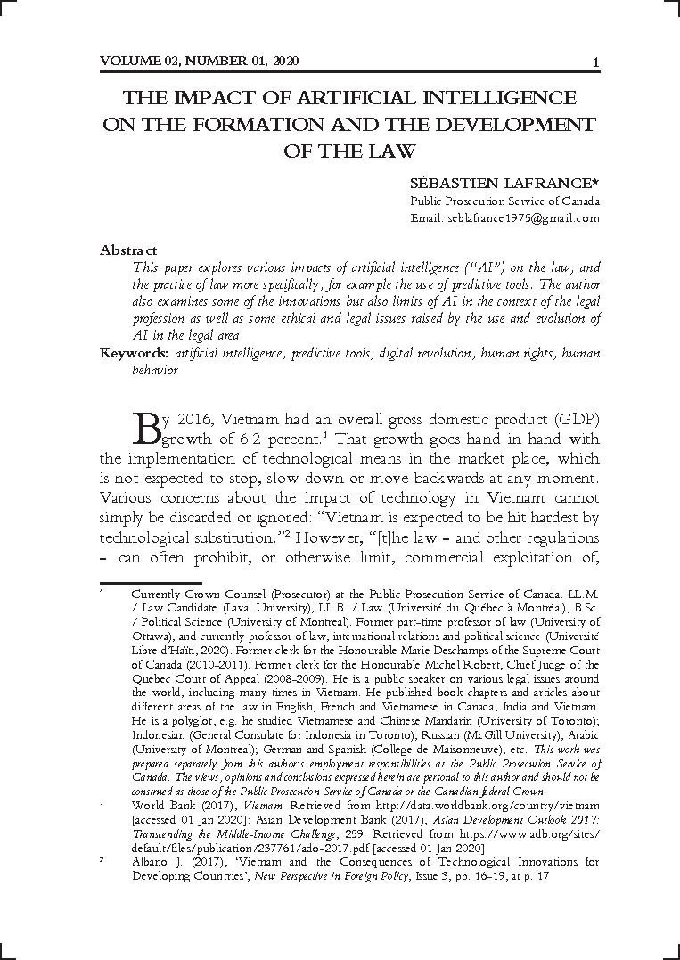 The impact of artificial intelligence on the formation and the development of the law