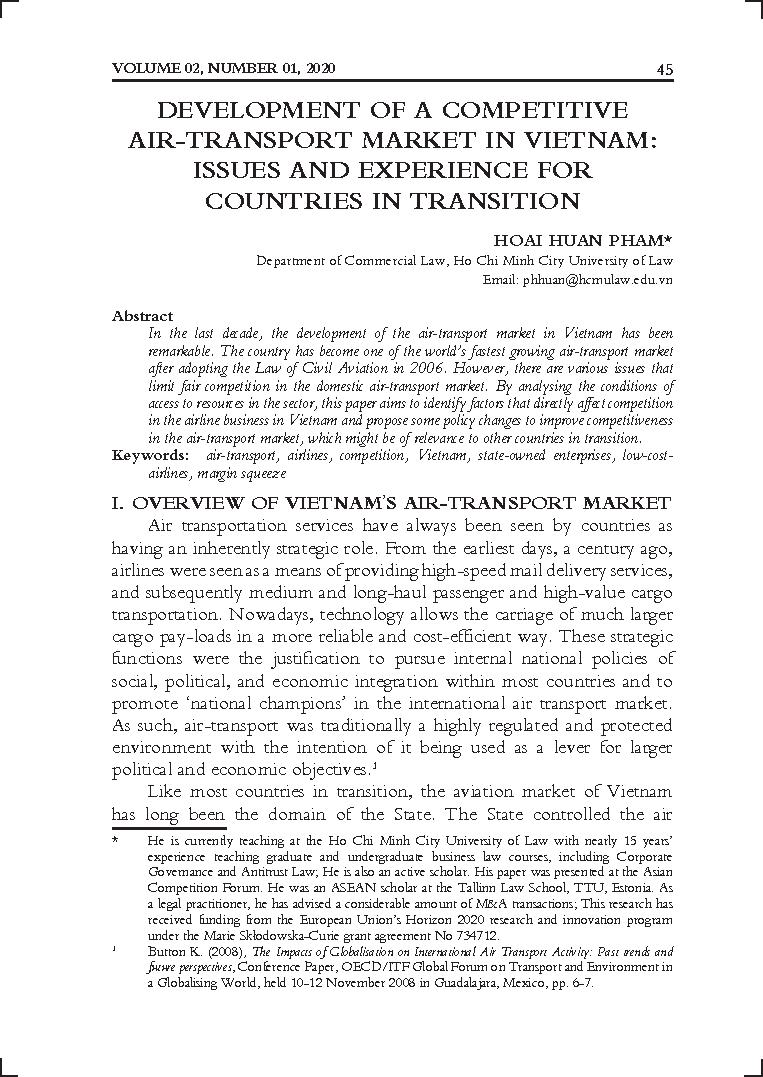 Development of a competitive air-transport market in Vietnam : Issues and experience for countries in transition