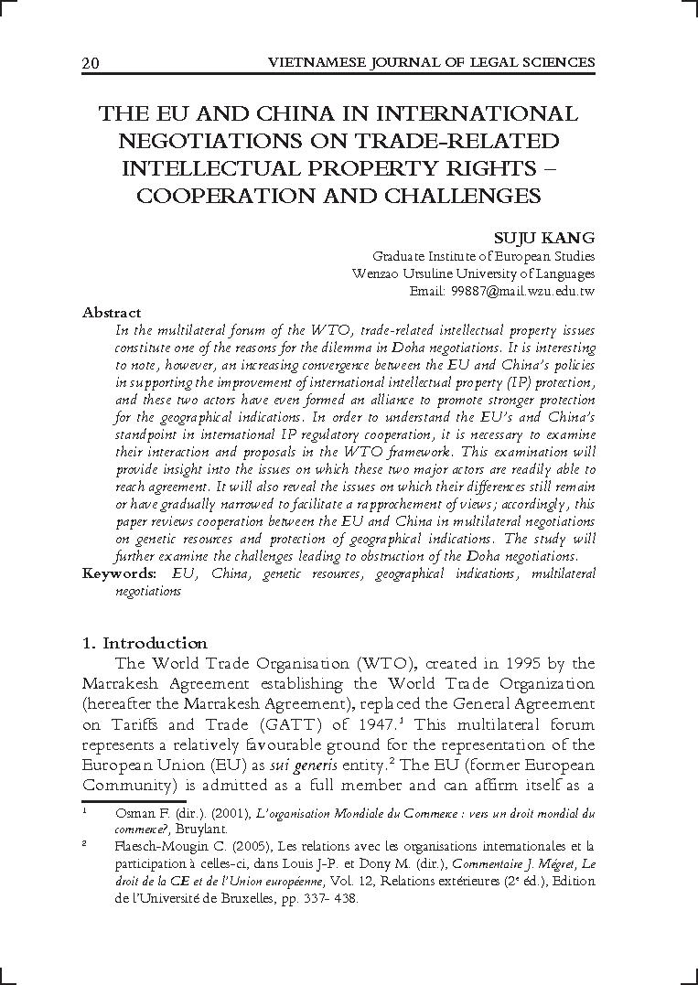 The EU and China in international negotiations on trade-related intellectual property rights - cooperation and challenges