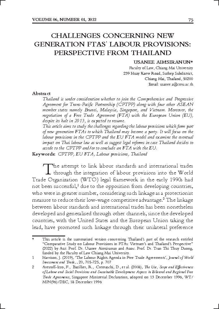 Challenges concerning new generation FTAs’ labour provisions: perspective from Thailand