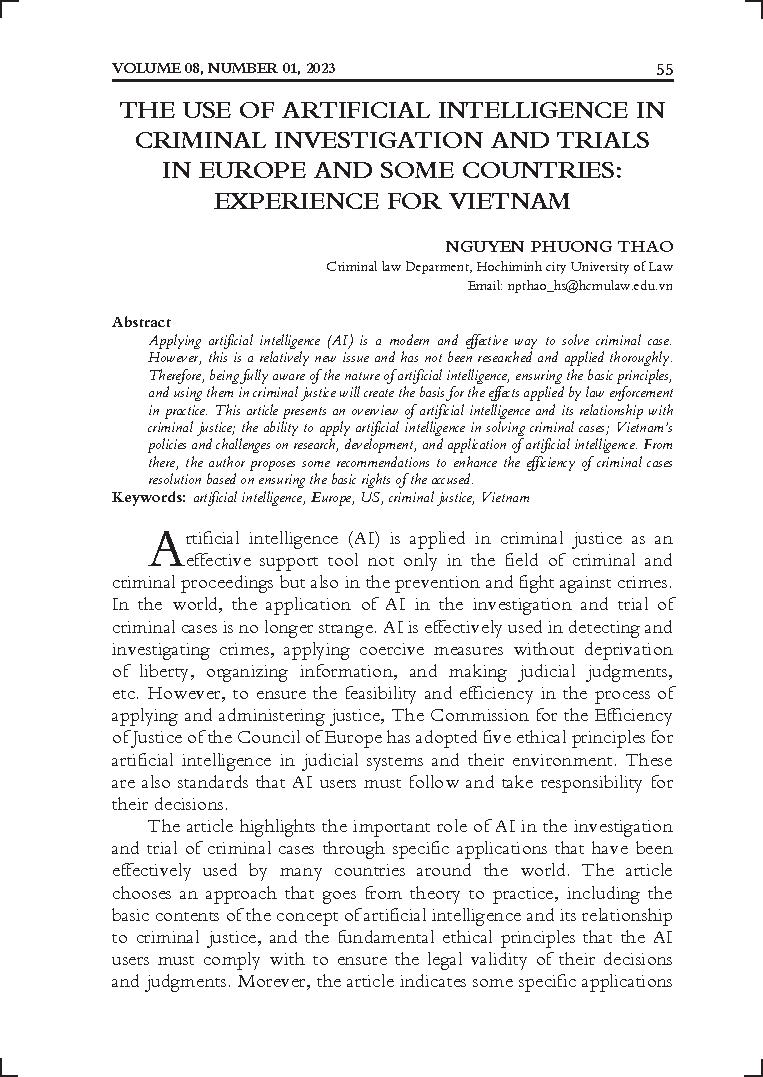 The use of artificial intelligence in criminal investigation and trials in Europe and some countries: Experience for Vietnam