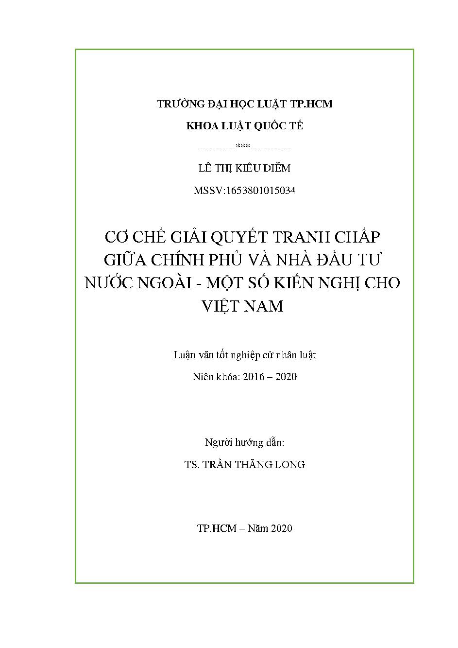 Cơ chế giải quyết tranh chấp giữa Chính phủ và nhà đầu tư nước ngoài - một số kiến nghị cho Việt Nam