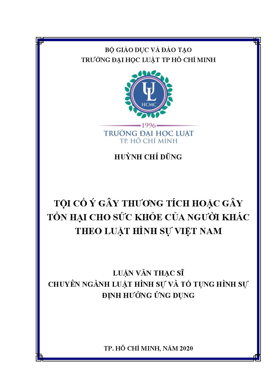 Tội cố ý gây thương tích hoặc gây tổn hại cho sức khoẻ của người khác theo luật hình sự Việt Nam