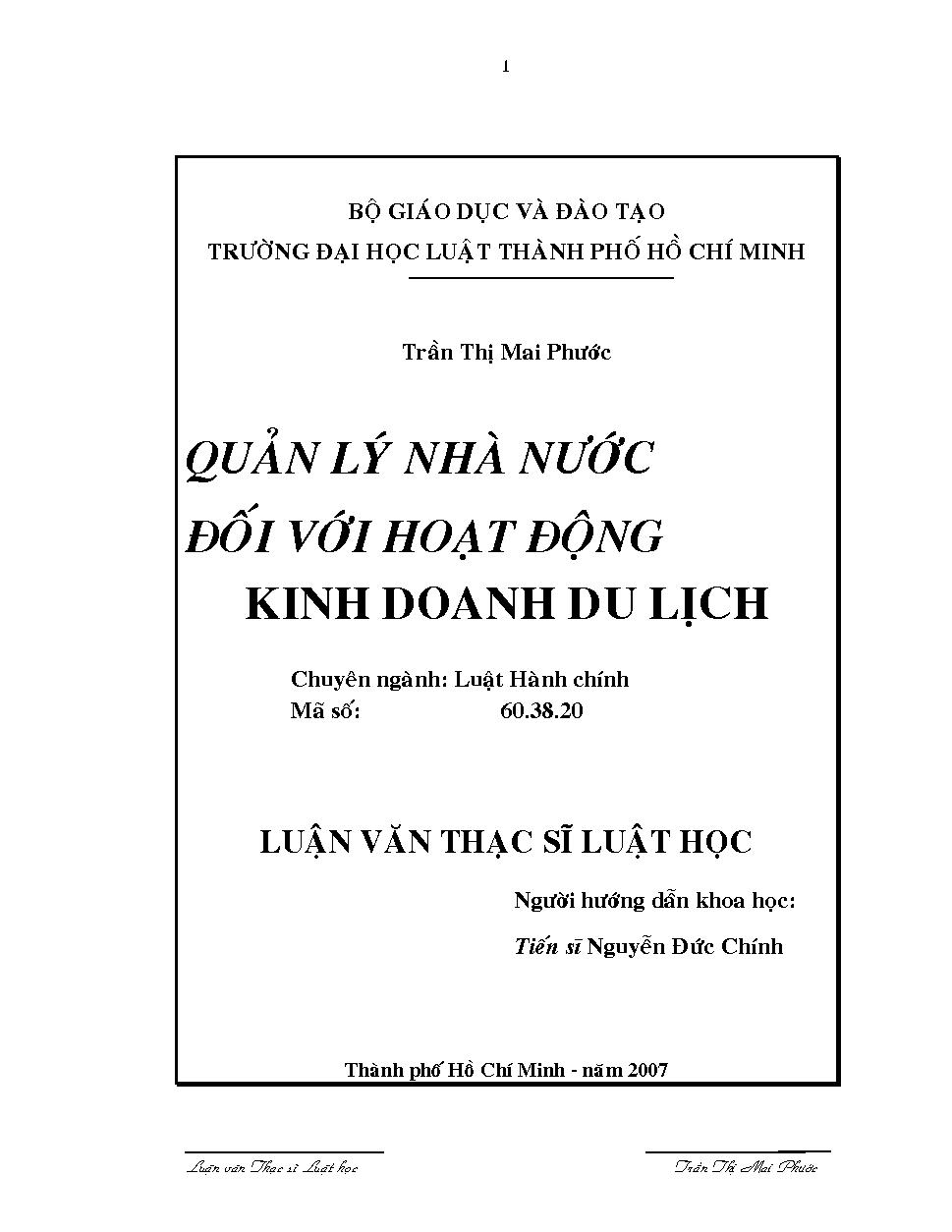 Quản lý nhà nước đối với hoạt động kinh doanh du lịch