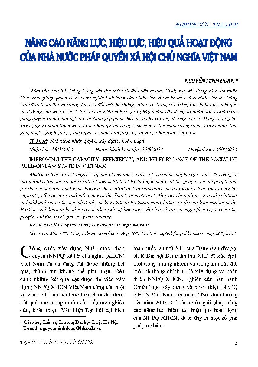 Nâng cao năng lực, hiệu lực, hiệu quả hoạt động của nhà nước pháp quyền xã hội chủ nghĩa Việt Nam 