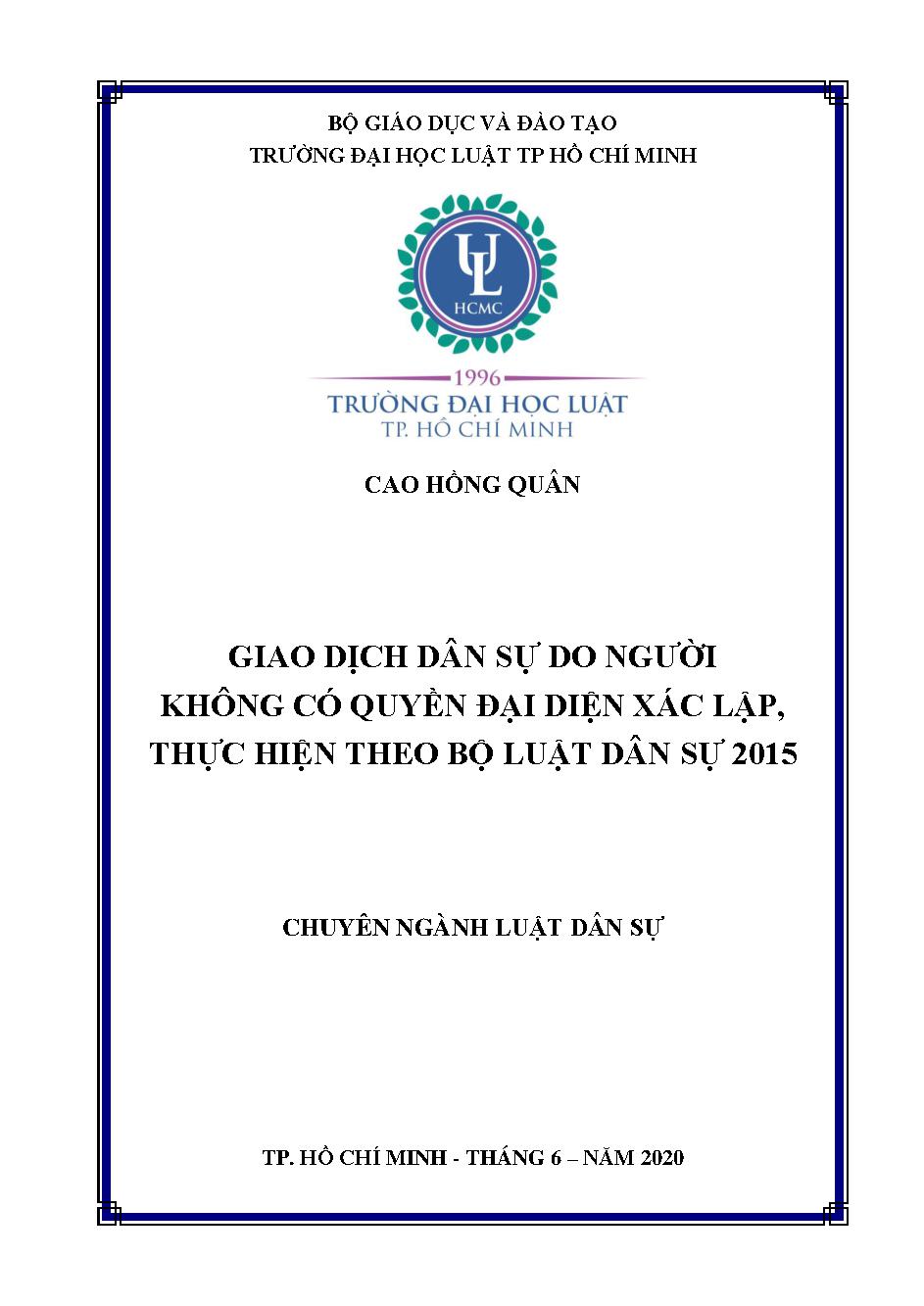 Giao dịch dân sự do người không có quyền đại diện xác lập, thực hiện theo bộ luật dân sự 2015