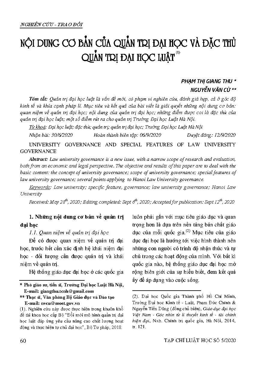 Nội dung cơ bản của quản trị đại học và đặc thù quản trị đại học luật 