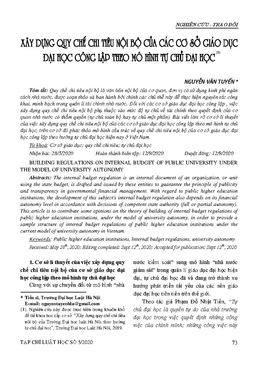 Xây dựng quy chế chi tiêu nội bộ của các cơ sở giáo dục đại học công lập theo mô hình tự chủ đại học 