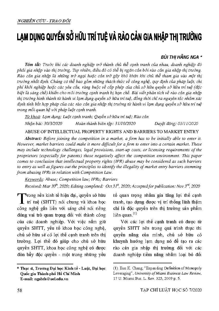 Lạm dụng quyền sở hữu trí tuệ và rào cản gia nhập thị trường 