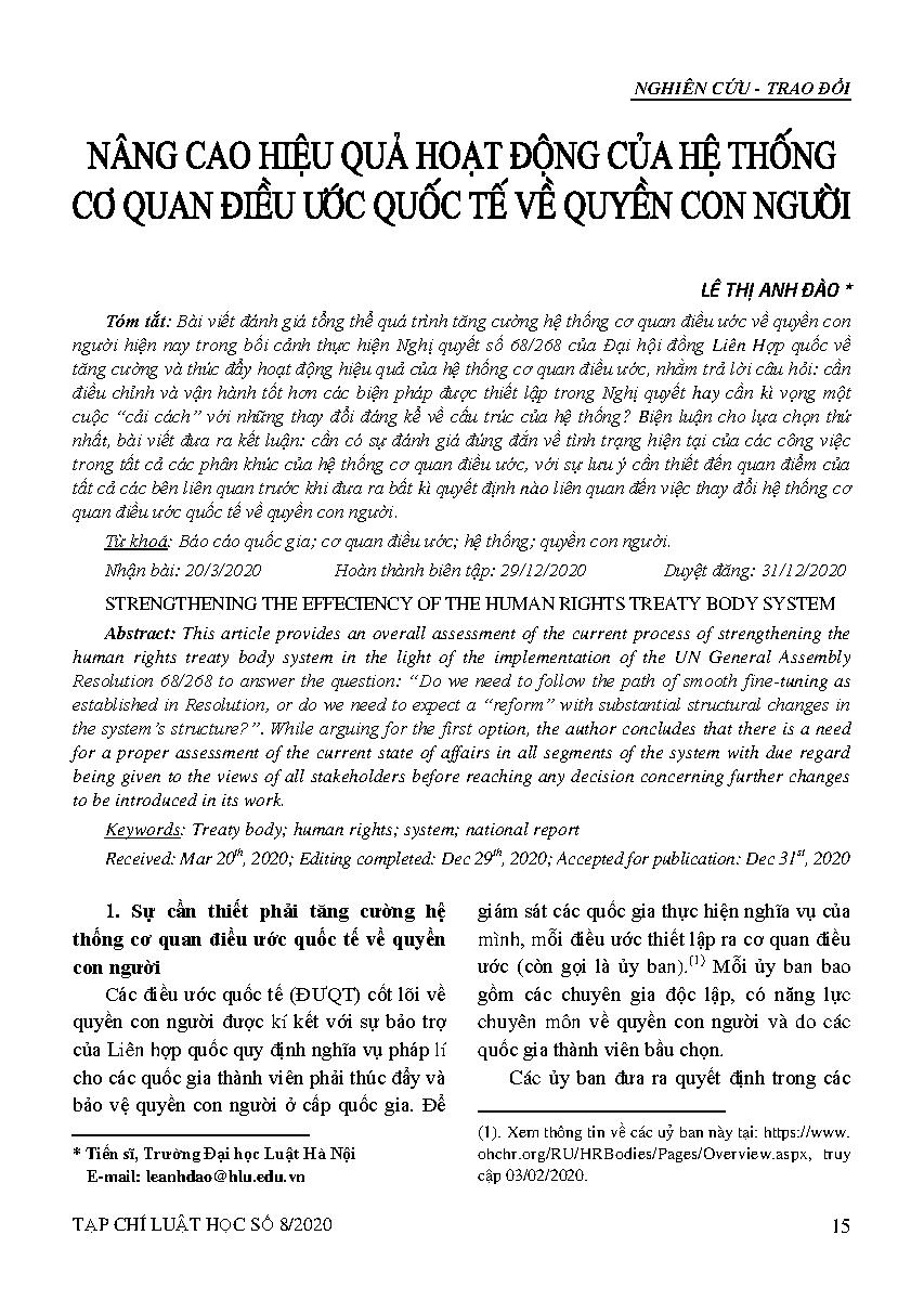 Nâng cao hiệu quả hoạt động của hệ thống cơ quan điều ước quốc tế về quyền con người 