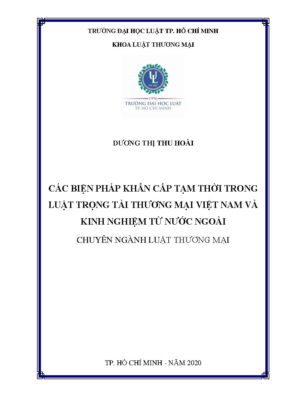 Các biện pháp khẩn cấp tạm thời trong luật trọng tài thương mại tại Việt Nam và kinh nghiệm từ nước ngoài