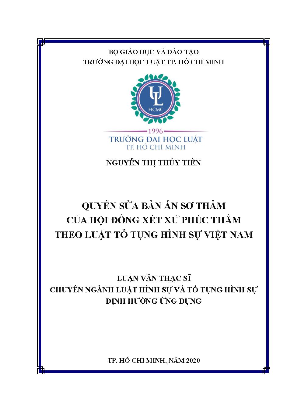 Quyền sửa bản án sơ thẩm của hội đồng xét xử phúc thẩm theo luật tố tụng hình sự Việt Nam