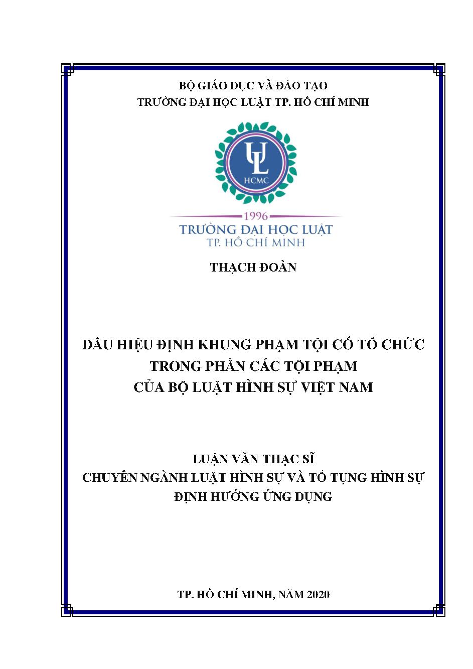 Dấu hiệu định khung phạm tội có tổ chức trong phần các tội phạm của Bộ luật hình sự Việt Nam