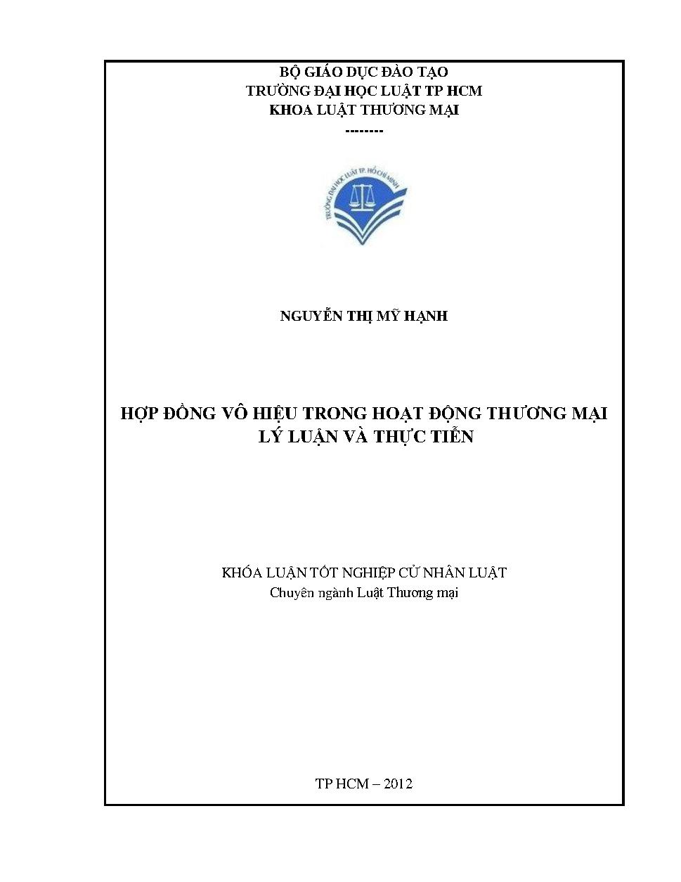 Hợp đồng vô hiệu trong họat động thương mại lý luận và thực tiễn