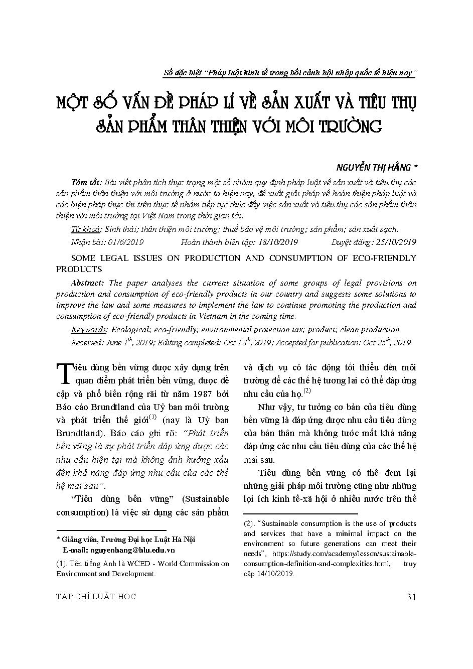 Một số vấn đề pháp lí về sản xuất và tiêu thụ sản phẩm thân thiện với môi trường 