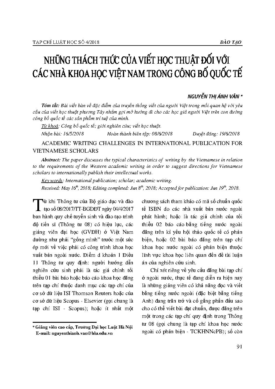 Những thách thức của viết học thuật đối với các nhà khoa học Việt Nam trong công bố quốc tế 