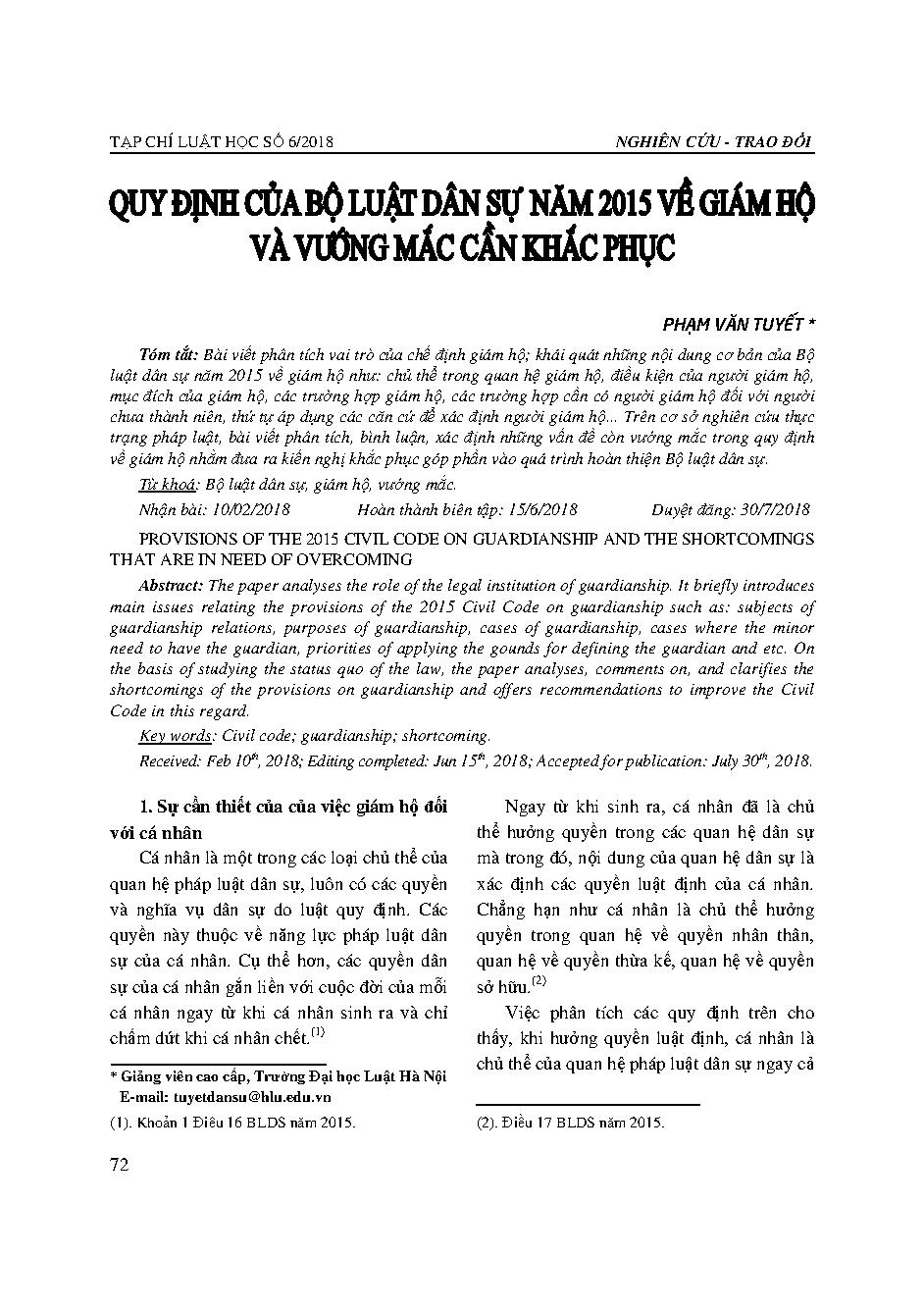 Quy định của Bộ luật dân sự năm 2015 về giám hộ và vướng mắc cần khắc phục 