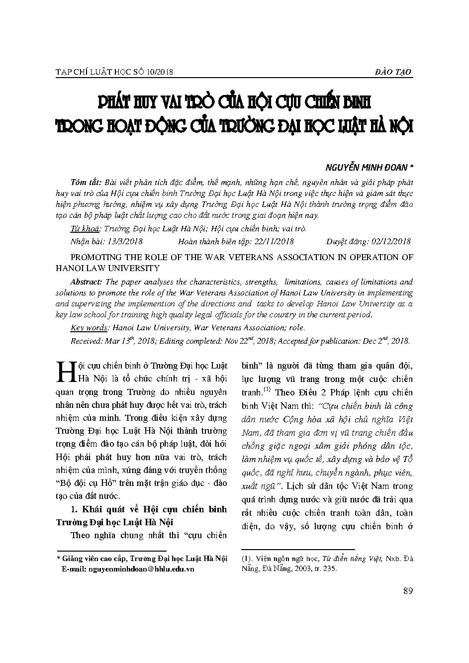 Phát huy vai trò của Hội cựu chiến binh trong hoạt động của Trường Đại học Luật Hà Nội 