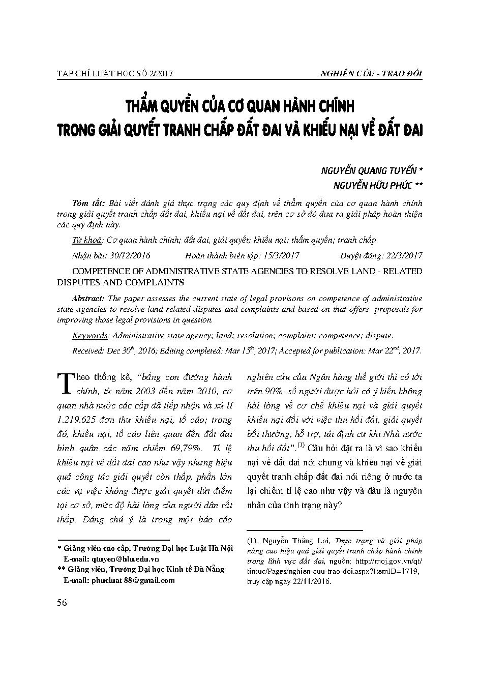 Thẩm quyền của cơ quan hành chính trong giải quyết tranh chấp đất đai và khiếu nại về đất đai 