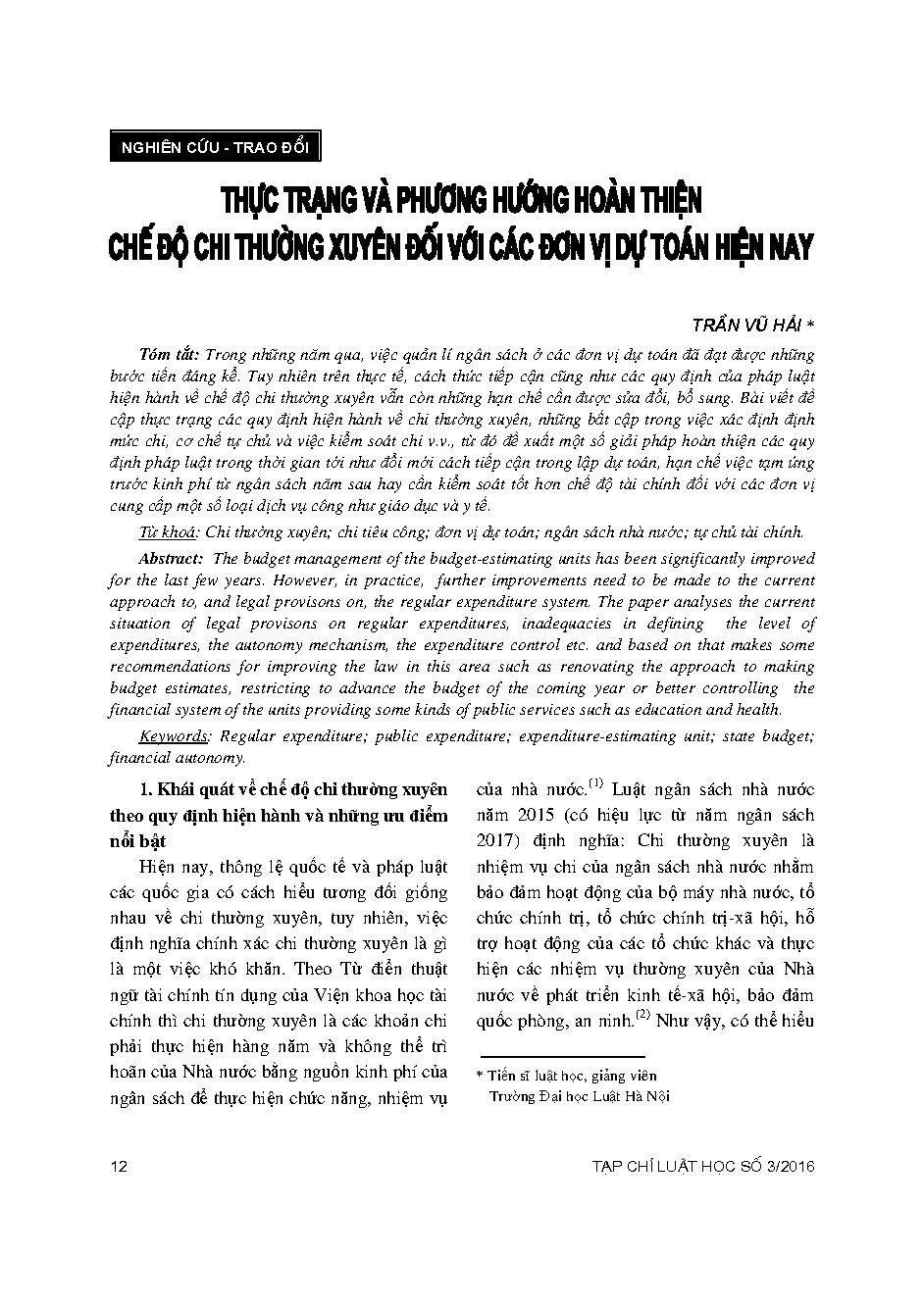 Thực trạng và phương hướng hoàn thiện chế độ chi thường xuyên đối với các đơn vị dự toán hiện nay 