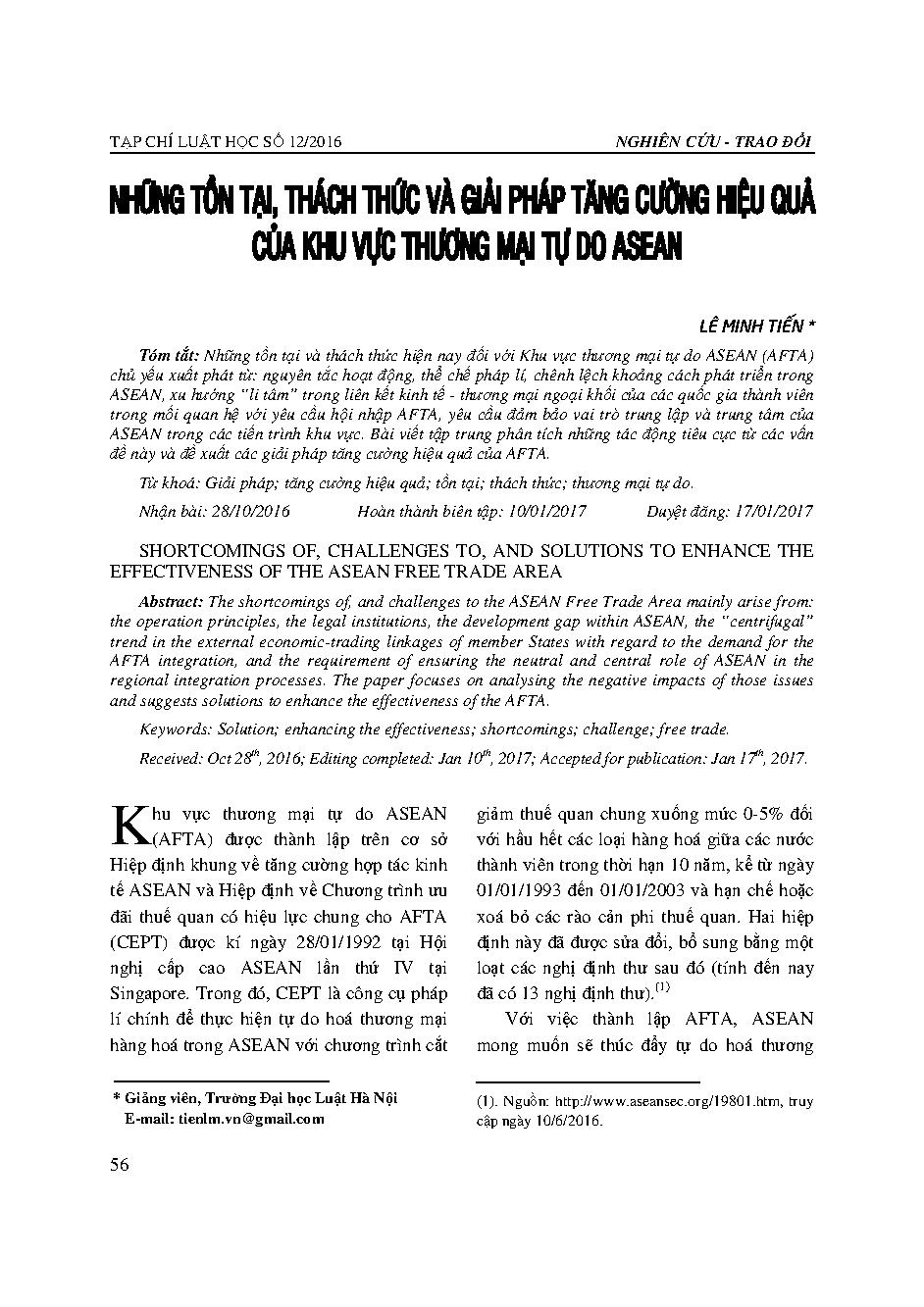 Những tồn tại, thách thức và giải pháp tăng cường hiệu quả của Khu vực thương mại tự do ASEAN 