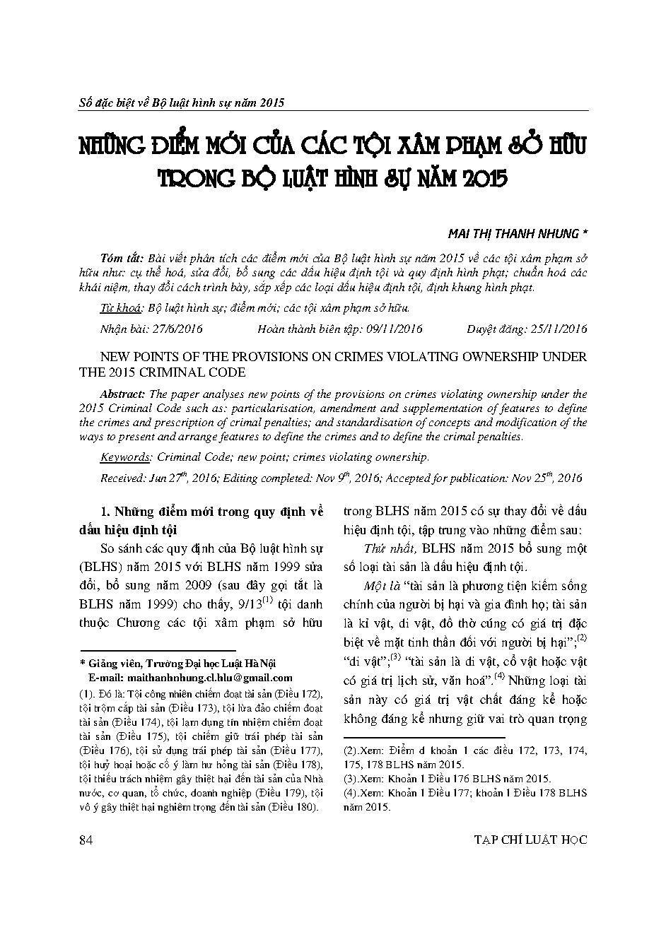Những điểm mới của các tội xâm phạm sở hữu trong Bộ luật hình sự năm 2015 