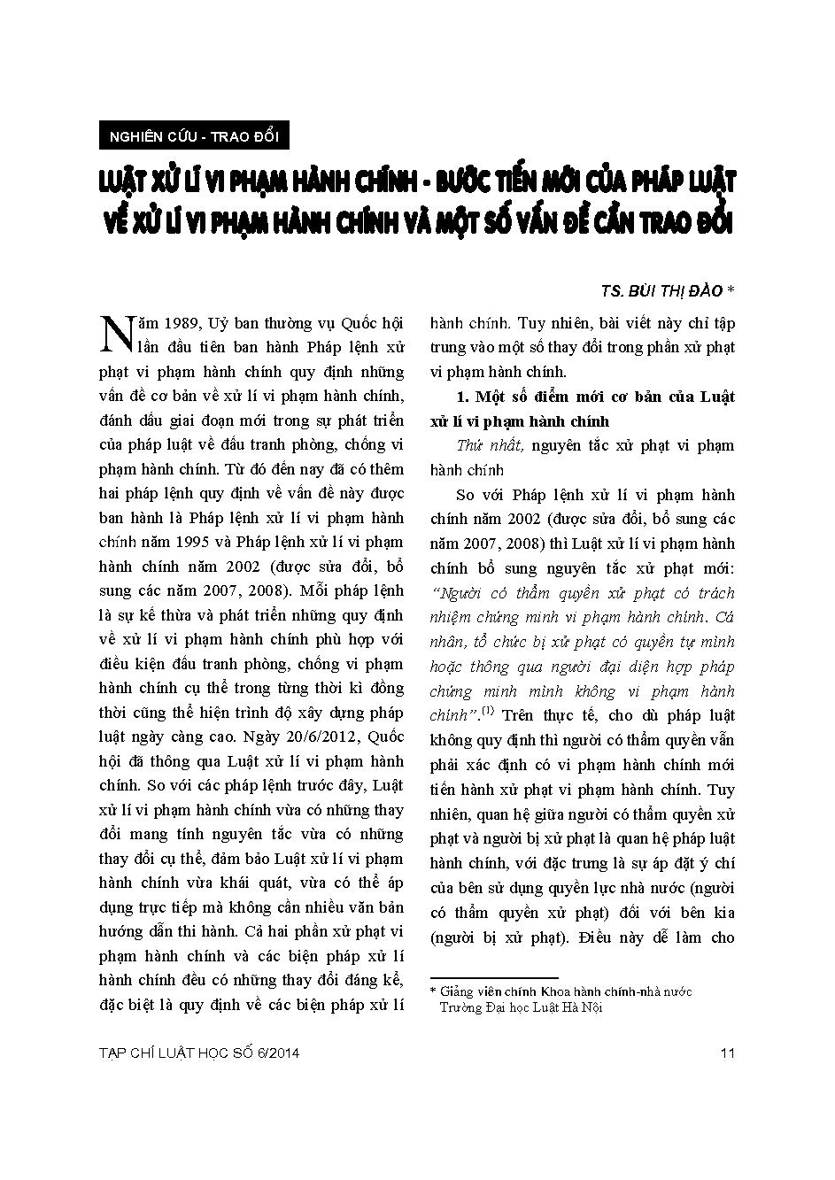 Luật xử lí vi phạm hành chính - Bước tiến mới của pháp luật về xử lí vi phạm hành chính và một số vấn đề cần trao đổi 