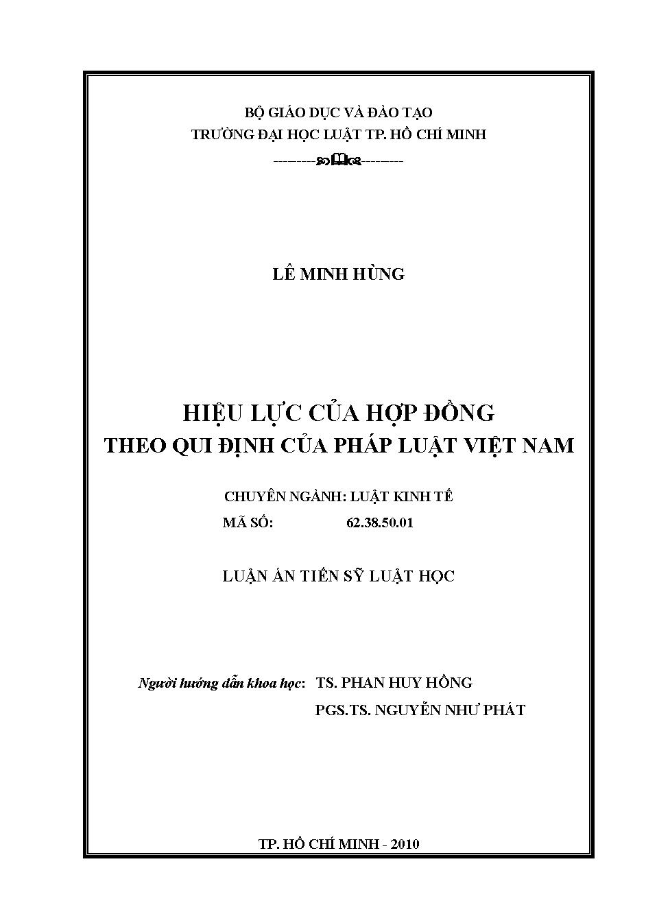 Hiệu lực của hợp đồng theo quy định của pháp luật Việt Nam