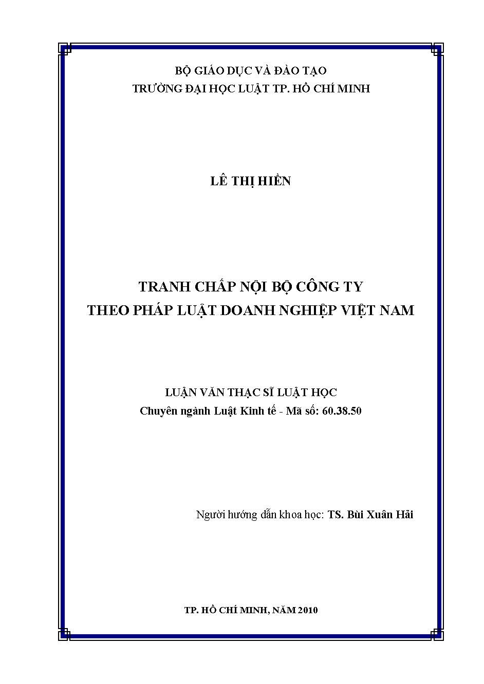 Tranh chấp nội bộ công ty theo pháp luật doanh nghiệp Việt Nam