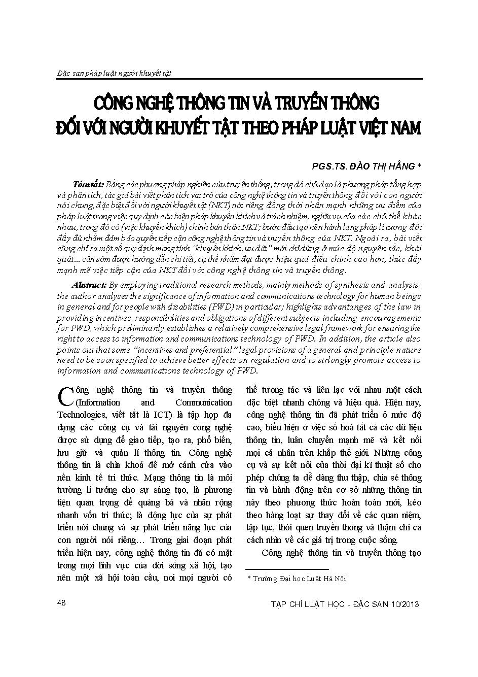 Công nghệ thông tin và truyền thông đối với người khuyết tật theo pháp luật Việt Nam 