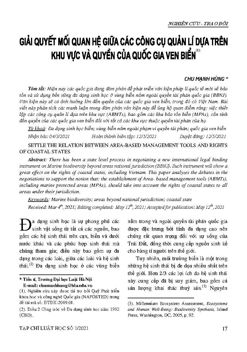 Giải quyết mối quan hệ giữa các công cụ quản lí dựa trên khu vực và quyền của quốc gia ven biển 