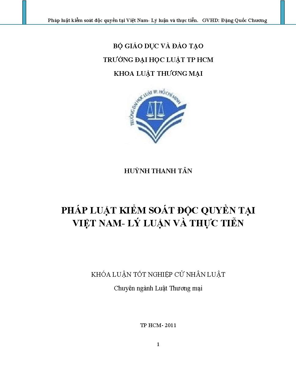 Pháp luật kiểm soát độc quyền tại Việt Nam - Lý luận và thực tiễn